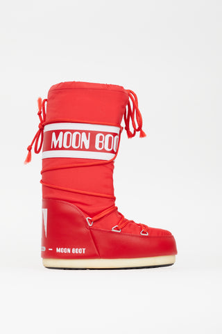 Moon Boot Red Nylon Icon Moon Boot