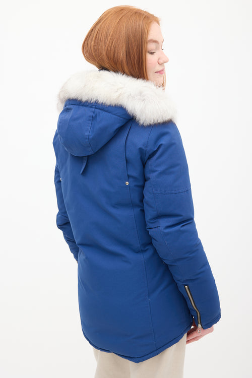 Moose Knuckles Blue Down & Fur Trim Parka Jacket