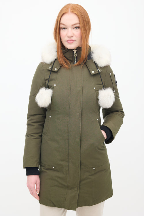 Moose Knuckles Khaki Green Down & Fur Trim Stirling Parka