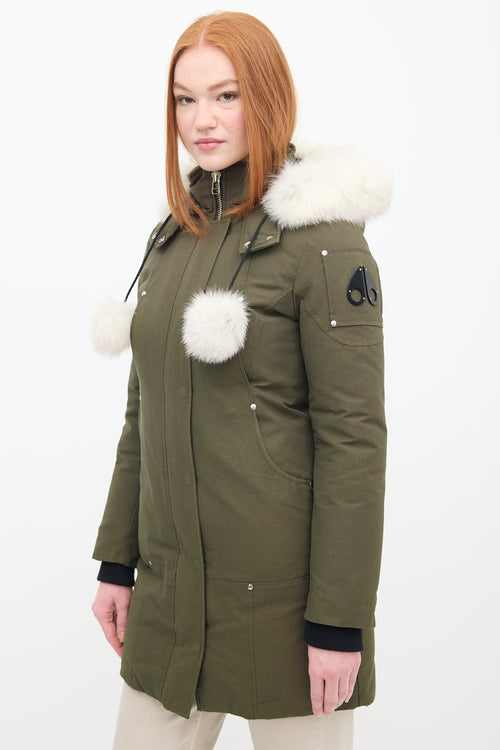 Moose Knuckles Khaki Green Down & Fur Trim Stirling Parka