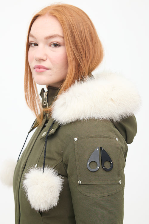 Moose Knuckles Khaki Green Down & Fur Trim Stirling Parka