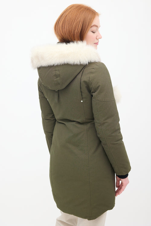 Moose Knuckles Khaki Green Down & Fur Trim Stirling Parka