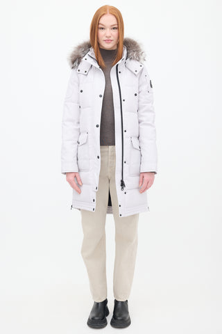 Moose Knuckles Light Grey Down & Fur Trim Causapscal Parka