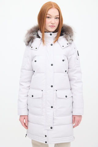 Moose Knuckles Light Grey Down & Fur Trim Causapscal Parka