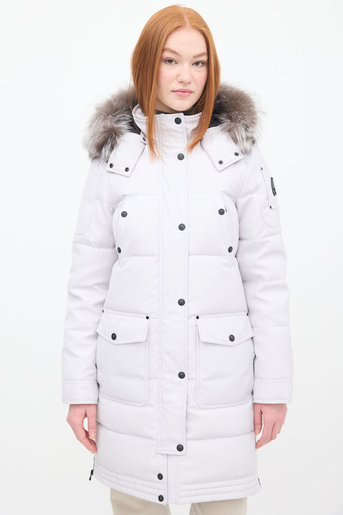 Moose Knuckles Light Grey Down & Fur Trim Causapscal Parka