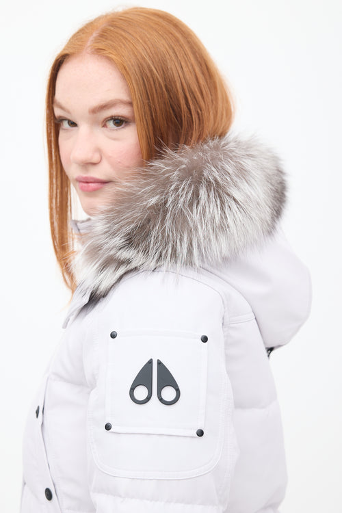 Moose Knuckles Light Grey Down & Fur Trim Causapscal Parka