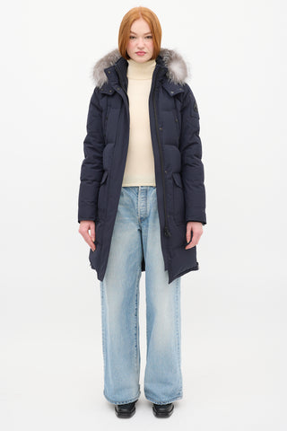 Moose Knuckles Navy Causapscal Down & Fur Hood Parka Coat