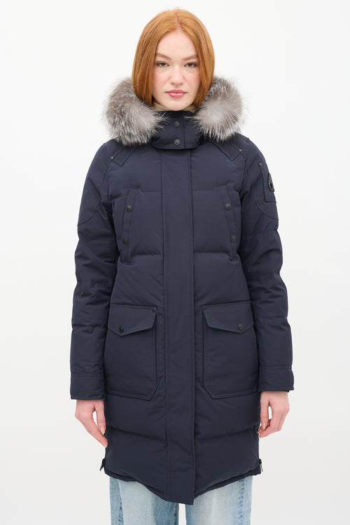 Moose Knuckles Navy Causapscal Down & Fur Hood Parka Coat