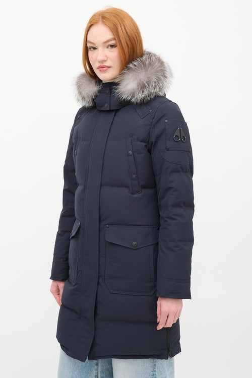 Moose Knuckles Navy Causapscal Down & Fur Hood Parka Coat