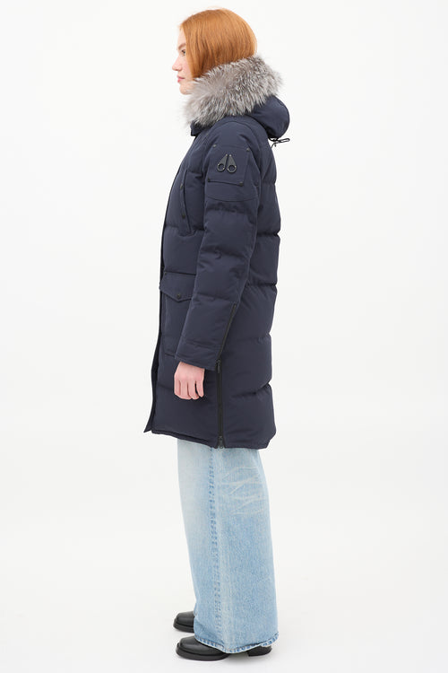 Moose Knuckles Navy Causapscal Down & Fur Hood Parka Coat