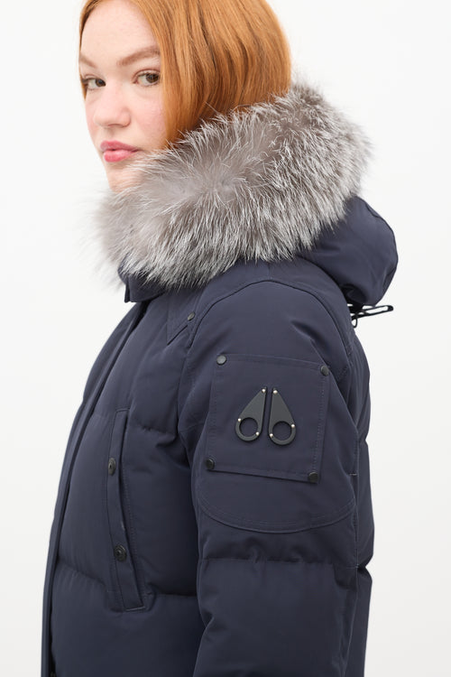 Moose Knuckles Navy Causapscal Down & Fur Hood Parka Coat