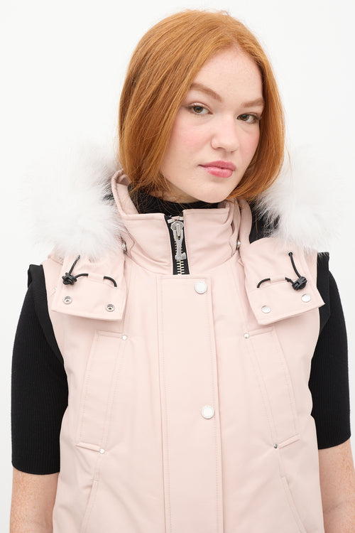 Moose Knuckles Pink Liberty Down & Fur Hood Vest