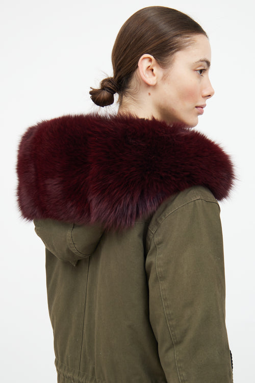 Moose Knuckles Green & Red Fur Trim Parka