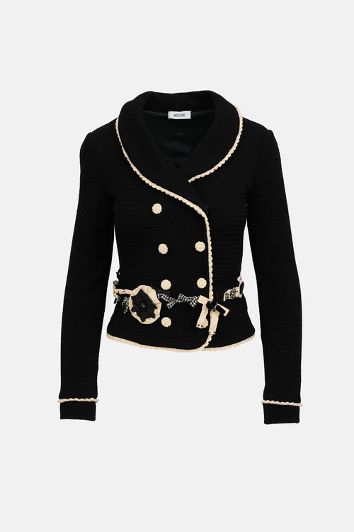 Moschino Double Breasted Embellished Knit Blazer