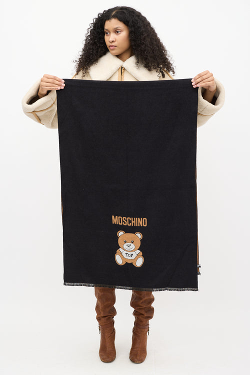 Moschino Love Black & Brown Bear Logo Scarf