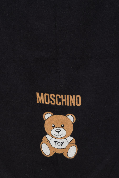 Moschino Love Black & Brown Bear Logo Scarf