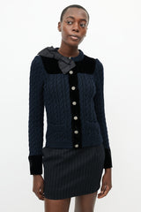 Moschino Black Cable Knit & Velvet Cardigan
