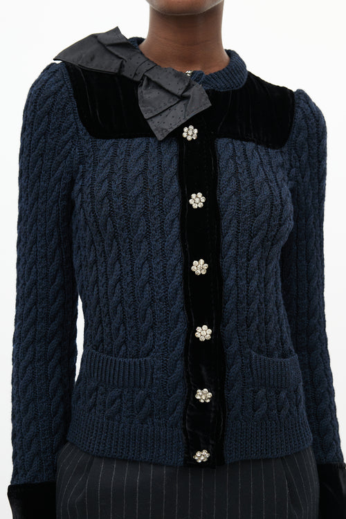 Moschino Black Cable Knit & Velvet Cardigan