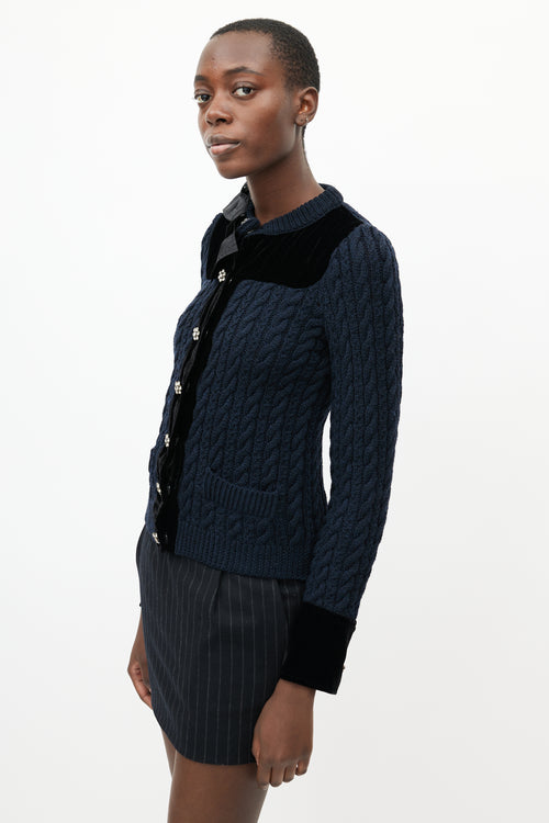 Moschino Black Cable Knit & Velvet Cardigan