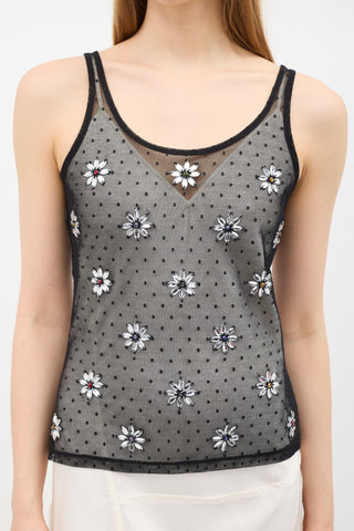 Moschino Couture Black Mesh Embellished Tank Top