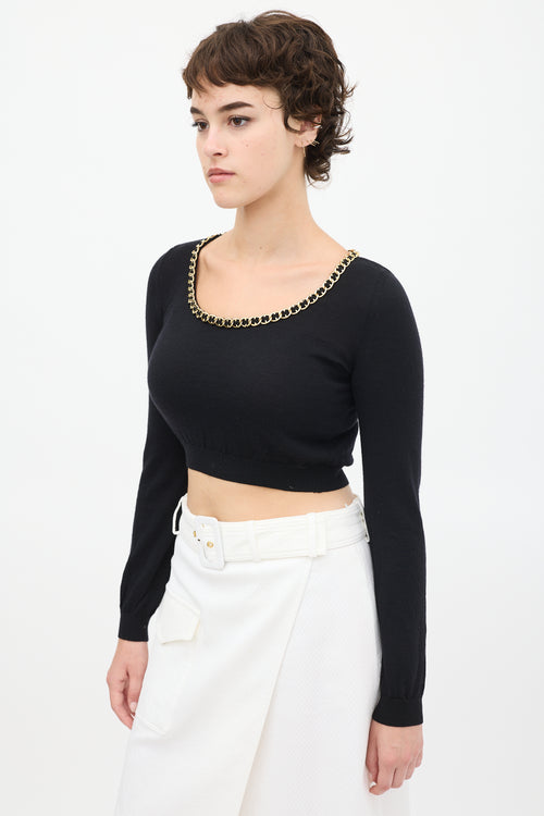 Moschino Black & Gold Wool Knit Chain Link Top