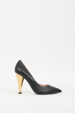 Moschino Black & Gold Leather Cone Heeled Pump