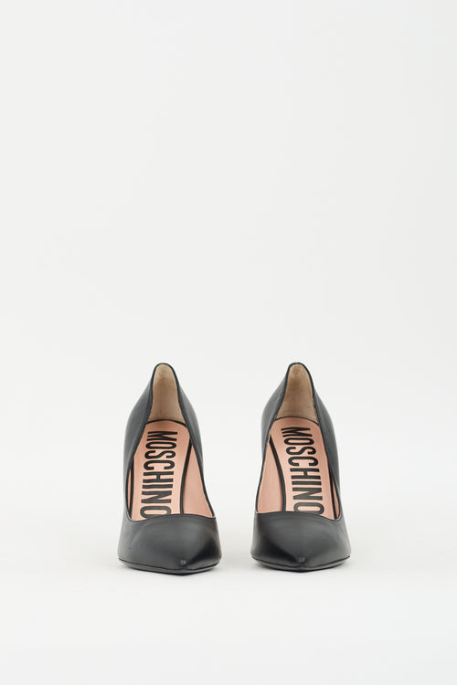 Moschino Black & Gold Leather Cone Heeled Pump