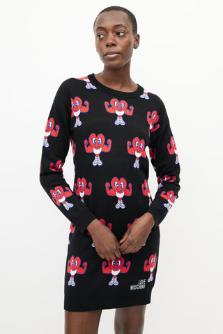 Moschino Black & Red Muscle Heart Sweater Dress
