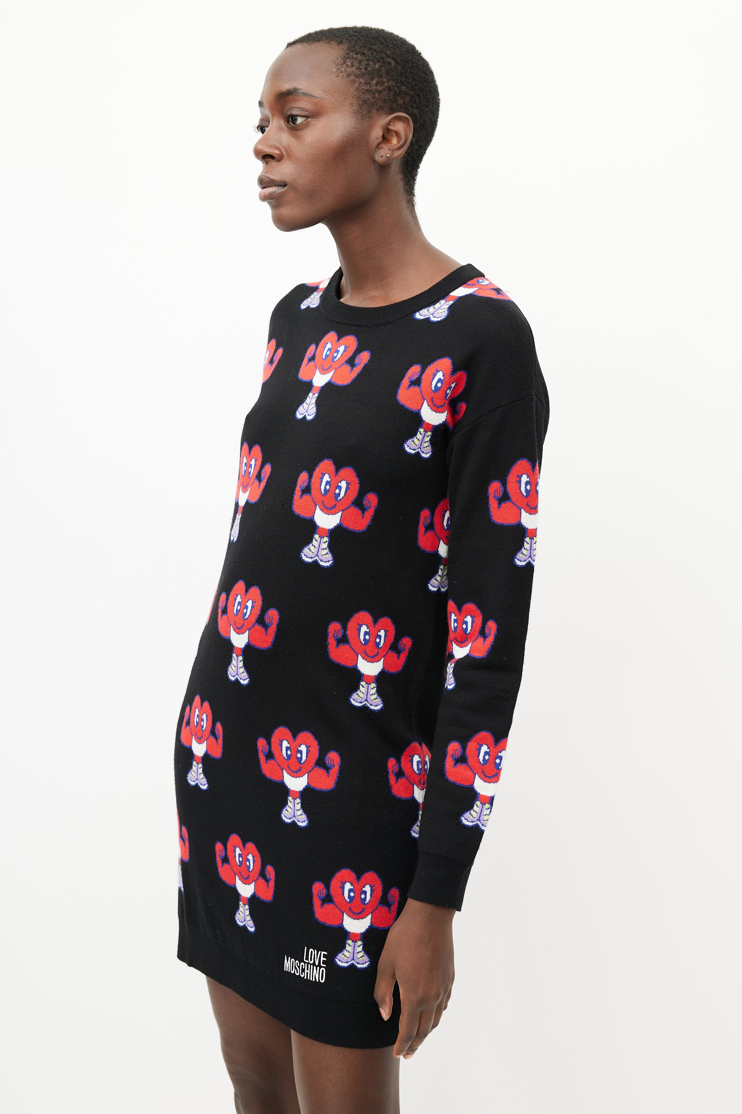 Moschino // Black & Red Muscle Heart Sweater Dress VSP Consignment Moschino // Black & Red Muscle Heart Sweater Dress VSP Consignment