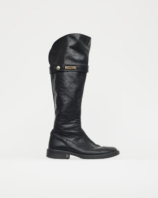 Moschino Black Leather Knee High Boot