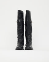 Moschino Black Leather Knee High Boot