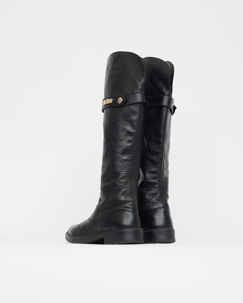 Moschino Black Leather Knee High Boot
