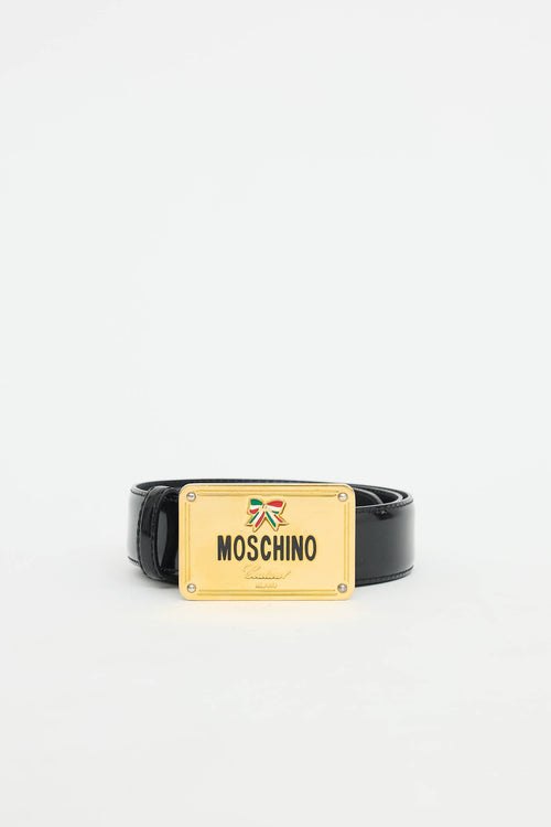 Moschino Patent Logo Belt
