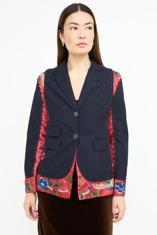 Moschino Black & Multi Embroidered Pinstripe Blazer