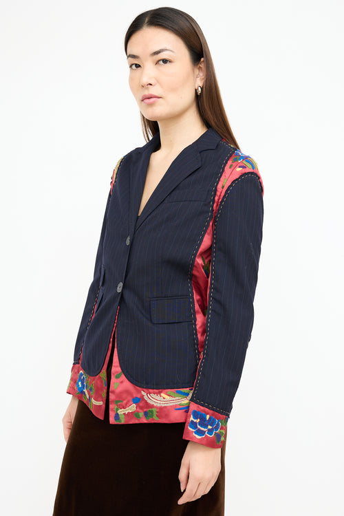 Moschino Black & Multi Embroidered Pinstripe Blazer