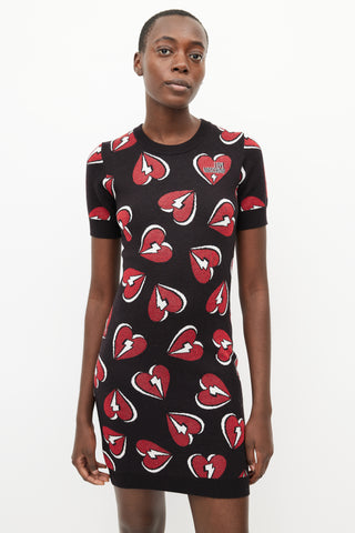 Moschino Black & Red Heart Knit Dress