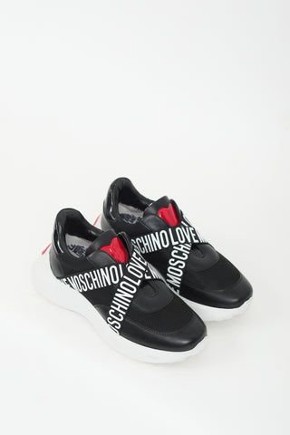 Moschino Black & White Mesh & Leather Logo Sneaker
