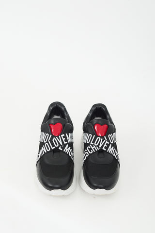Moschino Black & White Mesh & Leather Logo Sneaker