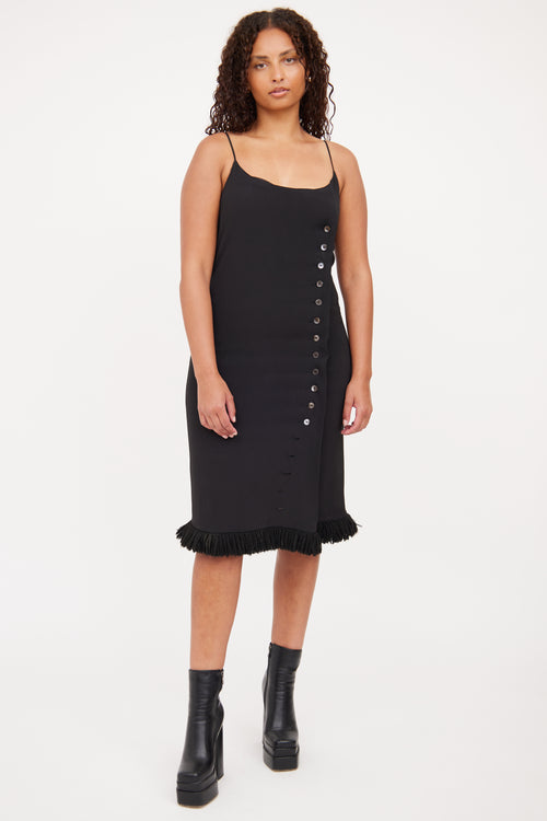 Moschino Black Button Fringe Dress
