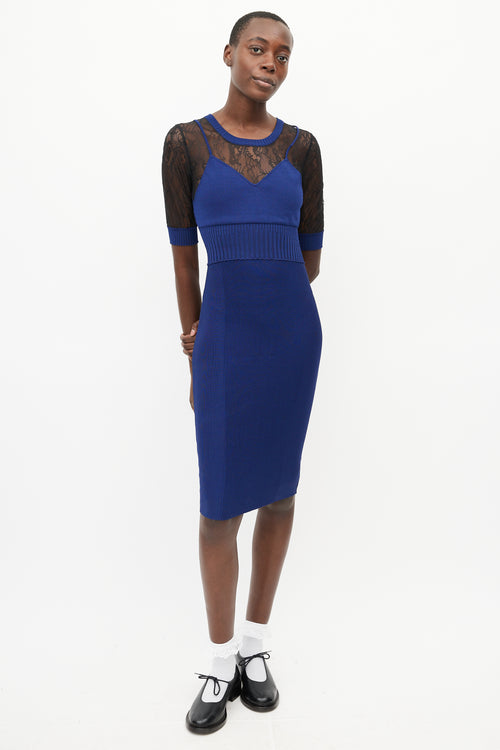 Moschino Blue & Black Lace Fitted Dress