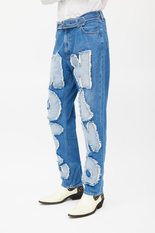 Moschino Blue Logo Patch Slim Jeans