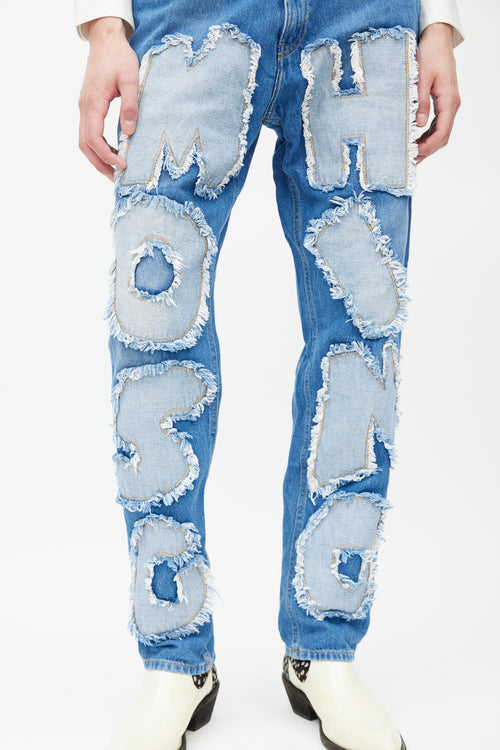 Moschino Blue Logo Patch Slim Jeans