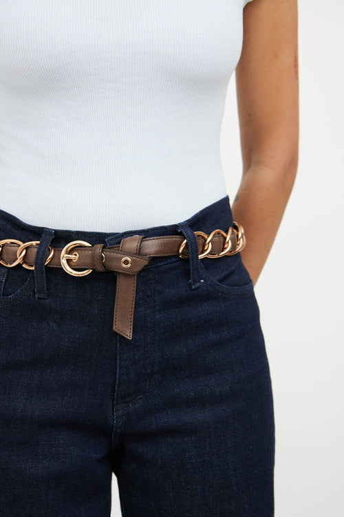 Moschino Brown & Rose Gold Leather Chain Link Belt