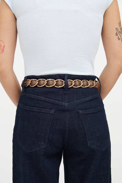 Moschino Brown & Rose Gold Leather Chain Link Belt