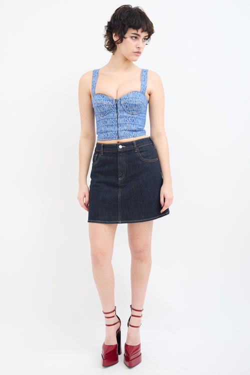 Moschino Couture Blue Denim Logo Bustier Top