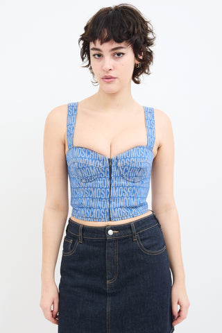 Moschino Couture Blue Denim Logo Bustier Top