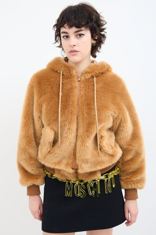 Moschino Couture Brown Faux Fur Hooded Jacket