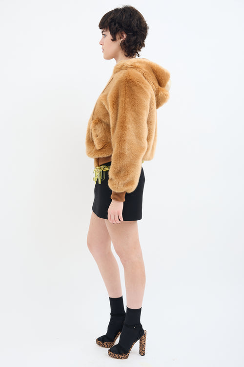 Moschino Couture Brown Faux Fur Hooded Jacket