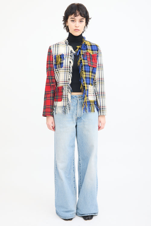 Moschino Couture Cream & Multi Wool Asymmetrical Tartan Jacket