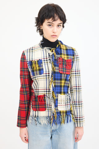 Moschino Couture Cream & Multi Wool Asymmetrical Tartan Jacket